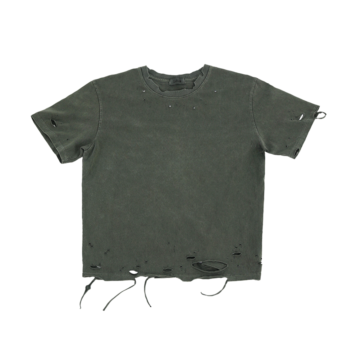 쉐도우 애쉬드 데미지 티셔츠 카키(SHXDW Ashed Damage T-Shirt Khaki)