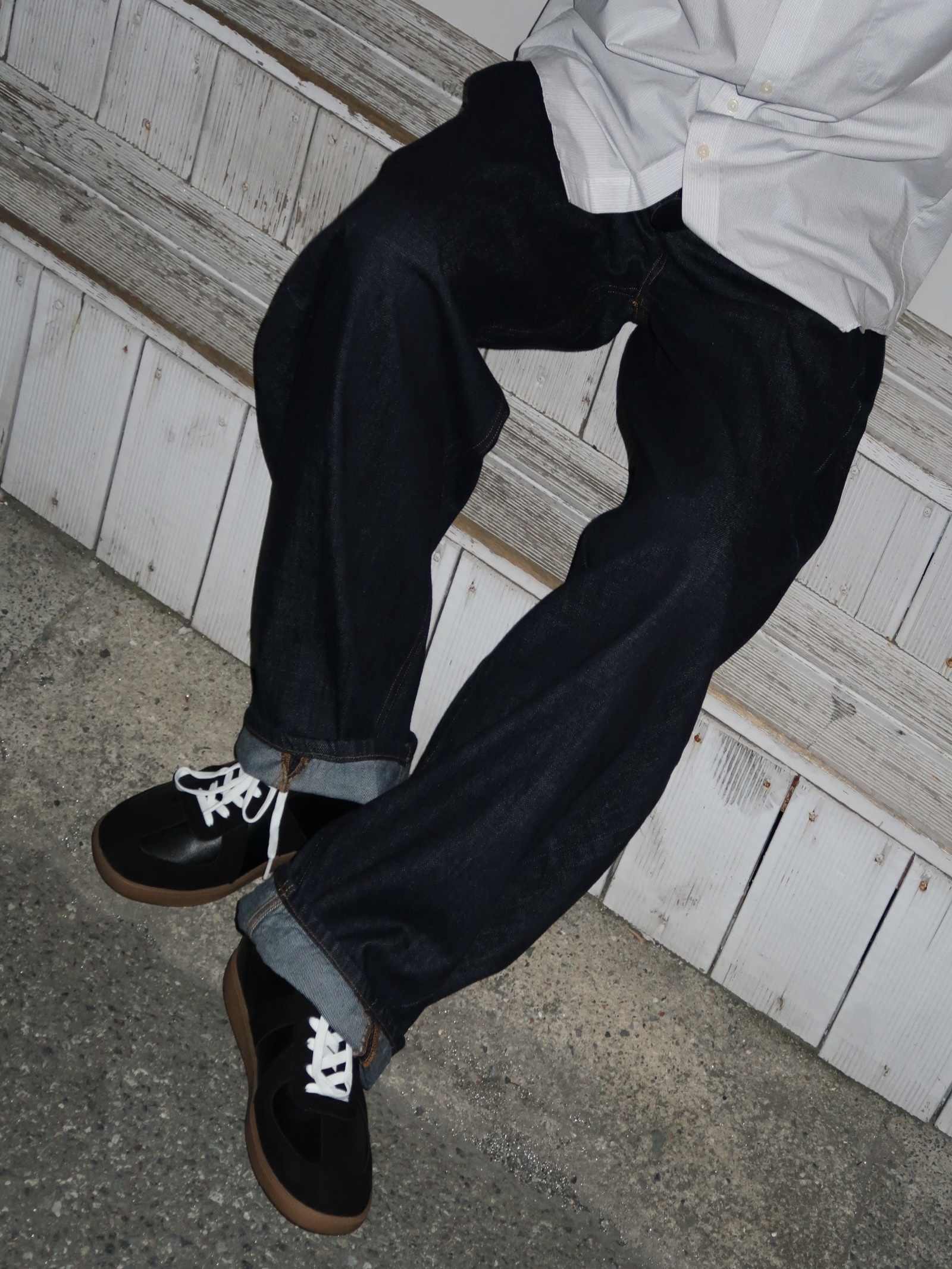 noun Wide Curved Denim Pants One Washed 착용 스타일 - 4