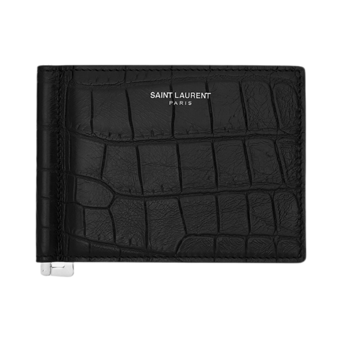 생로랑 크로커다일 엠보스드 레더 파리 빌 클립 지갑 블랙(Saint Laurent Paris Bill Clip Wallet in Crocodile Embossed Leather Black) - 1