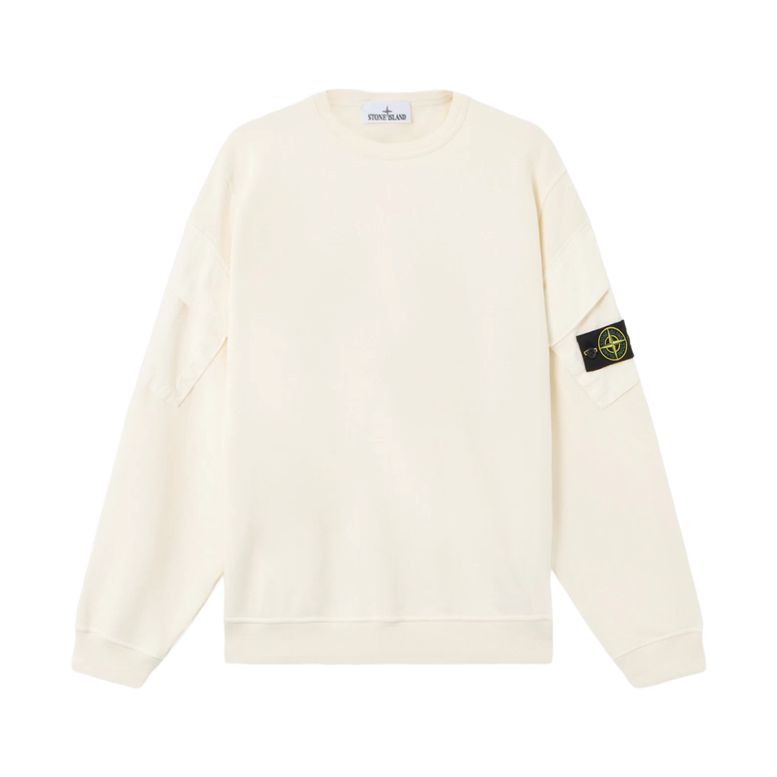 K2S1561000-08S0A20-V0093 Stone Island 6100008 Brushed Organic Cotton Fleece Regular Fit Crewneck Sweatshirt with Sleeve Pockets Ivory - 25FW