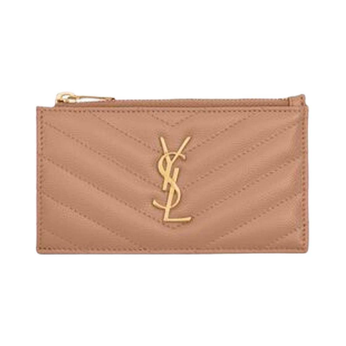생로랑 카산드라 마틀라세 프라그먼트 지퍼 카드 케이스 그레인 드 뿌드르 엠보스 레더 빈티지 피치(Saint Laurent Cassandre Matelasse Fragments Zipped Card Case in Grain De Poudre Embossed Leather Vintage Peach) - 1