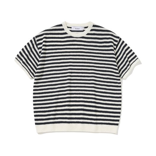 K25SSU11IV Knitted Boucle Stripe Round Knit Ivory
