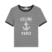 (W) Celine 70's Anchor T-Shirt in Striped Jersey Off White Black
