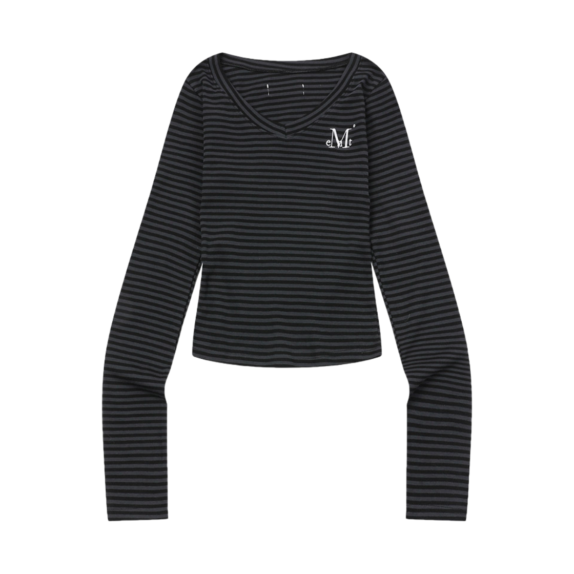 P00000NZ_01 MUCENT Emma V-Neck Stripe Long Sleeve T Charcoal-Black