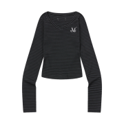 MUCENT Emma V-Neck Stripe Long Sleeve T Charcoal-Black