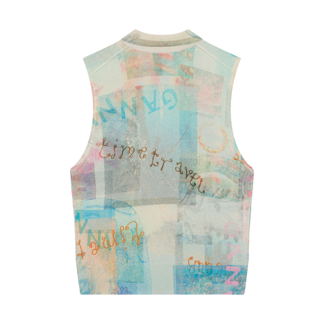 (W) 가니 프린티드 캐시미어 슬리브리스 폴로 에그렛((W) Ganni Printed Cashmere Sleeveless Polo Egret) - 2