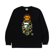 BAPE ABC Camo Milo on Ape Head L/S T-Shirt Black Green