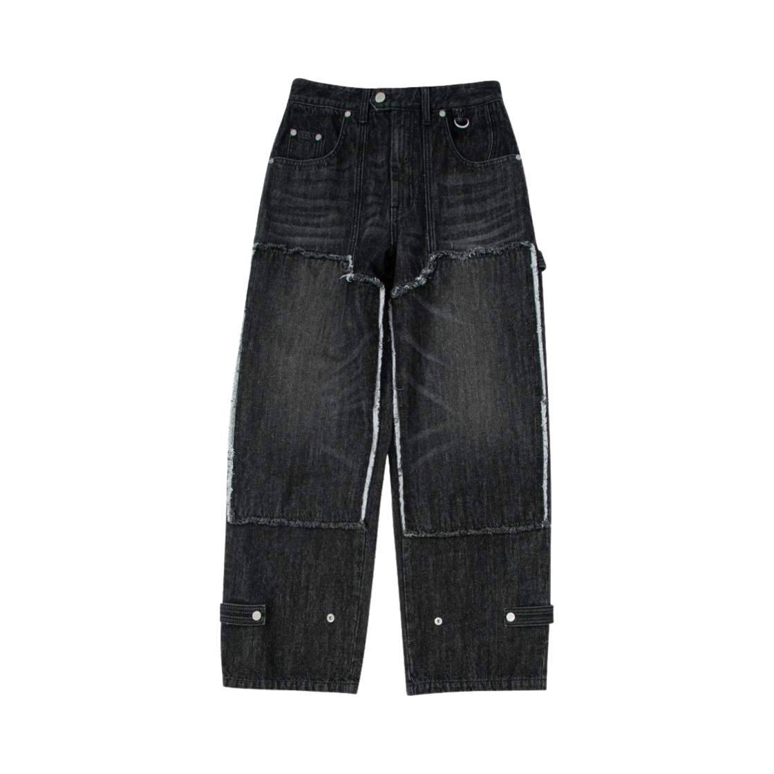 VH2DFUD101ABK Thevinylhouse Cut Off Double Knee Jeans Black