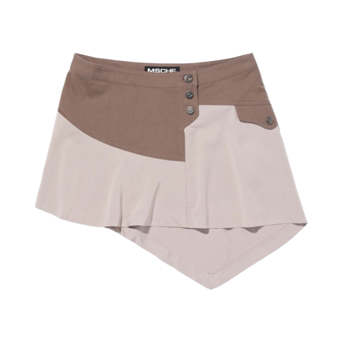 (W) 미스치프 어시메트릭 투톤 미니 스커트 모카 베이지((W) Mischief Asymmetric Two-Tone Mini Skirt Mocha Beige)