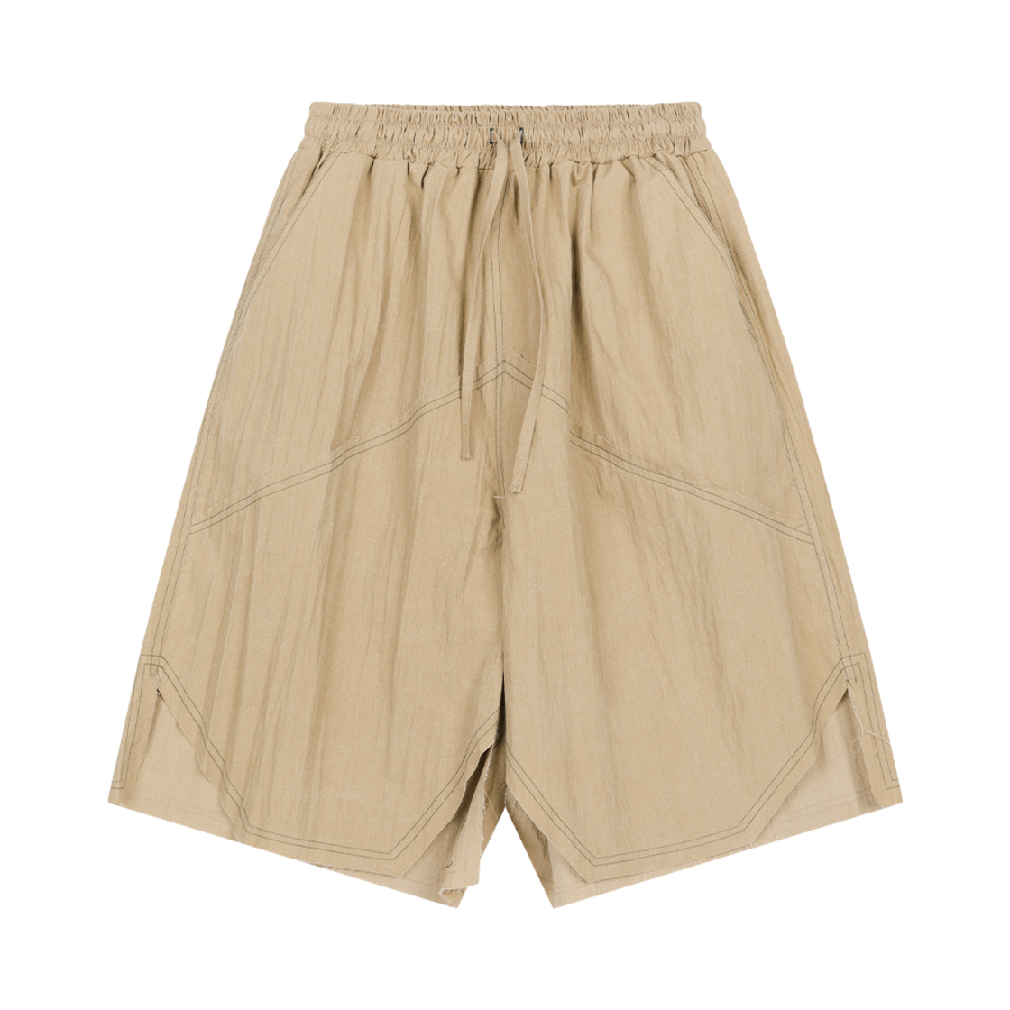 S03PT02BE Problemallways Offset Heart-Patch Vintage Shorts Beige
