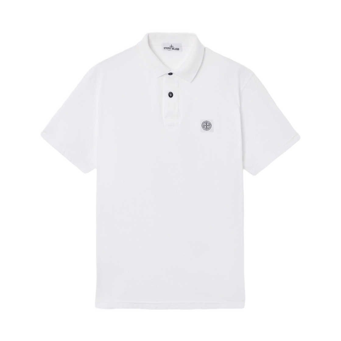 K1S1522002-05S0057-V0001 Stone Island 2200205 Organic Cotton Jersey Fissato Effect Short-Sleeve Polo Shirt with Compass Patch White - 25SS