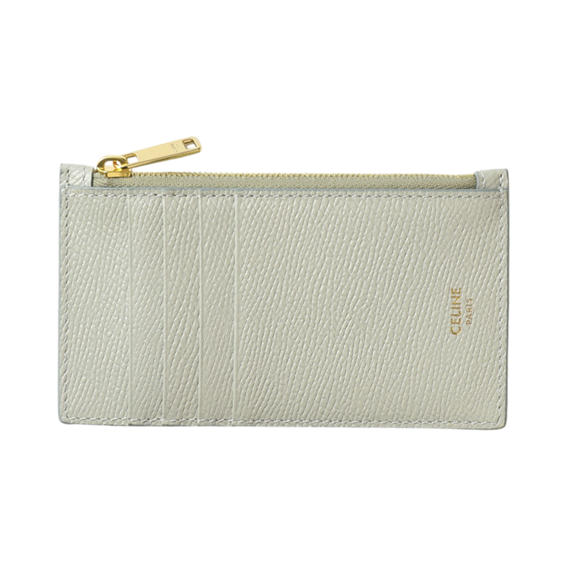 10B683BEL-30VD Celine Zipped Compact Card Holder in Grained Calfskin Light Green