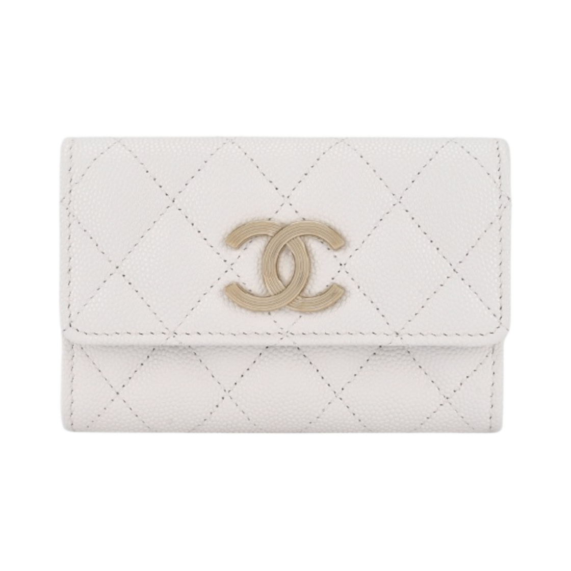 샤넬 플랩 카드 홀더 그레인드 카프스킨 & 골드 메탈 화이트(Chanel Flap Card Holder Grained Calfskin & Gold White) - 1