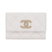 Chanel Flap Card Holder Grained Calfskin & Gold White