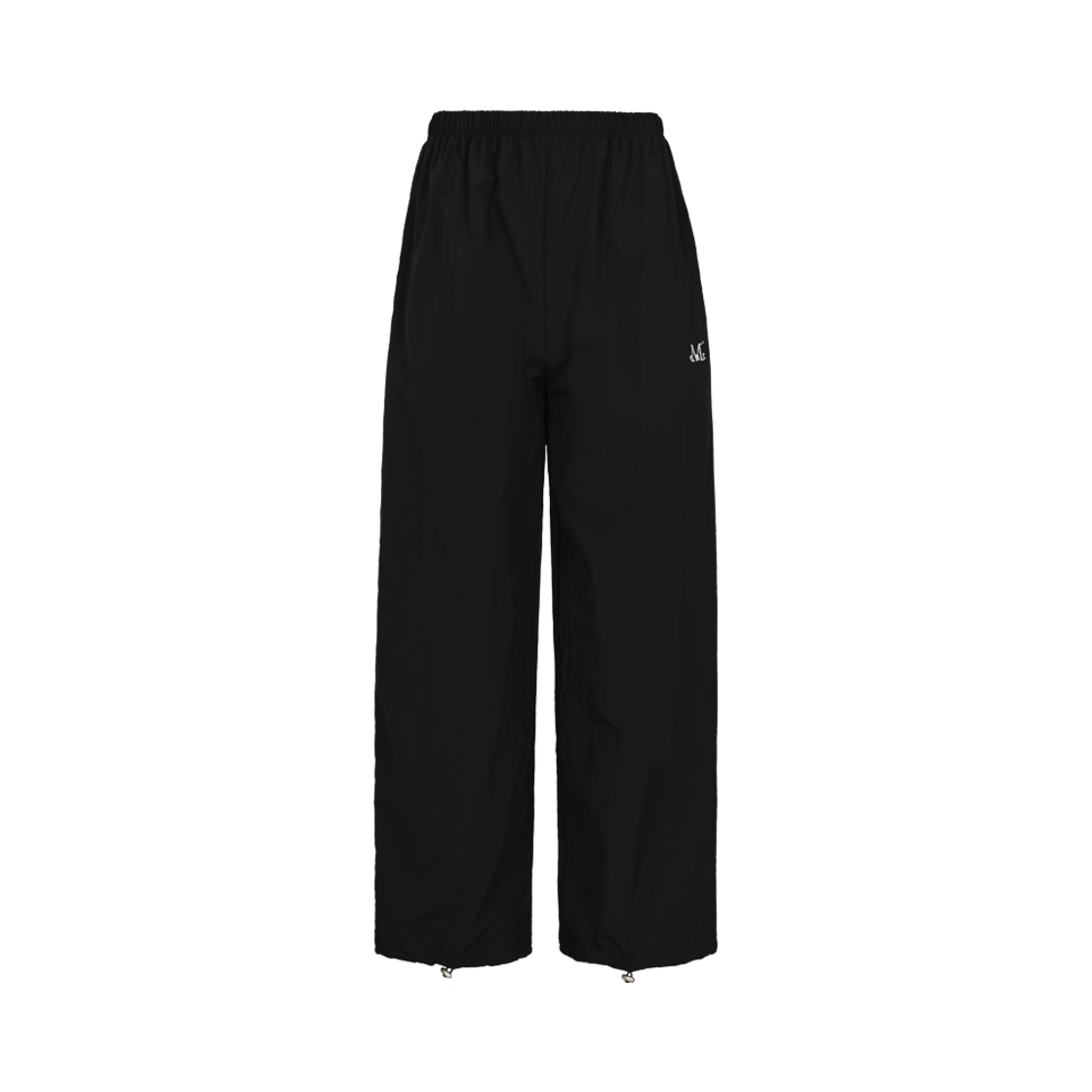 무센트 시그니처 자수 바스락 나일론 스트링 와이드 팬츠 블랙(MUCENT Signature Nylon Jogger Pants Black)