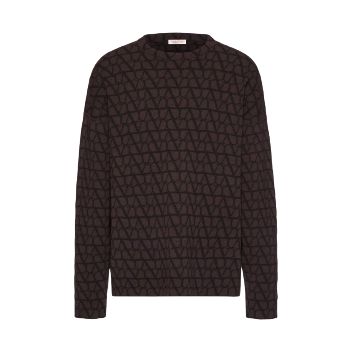 KC27A9K3MYW Valentino Wool Crewneck Sweater with Toile Iconographe Pattern Ebony Black