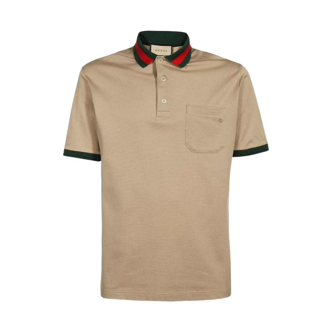 구찌 웹 코튼 피케 폴로 셔츠 베이지(Gucci Cotton Piquet Polo Shirt with Web Beige) - 1