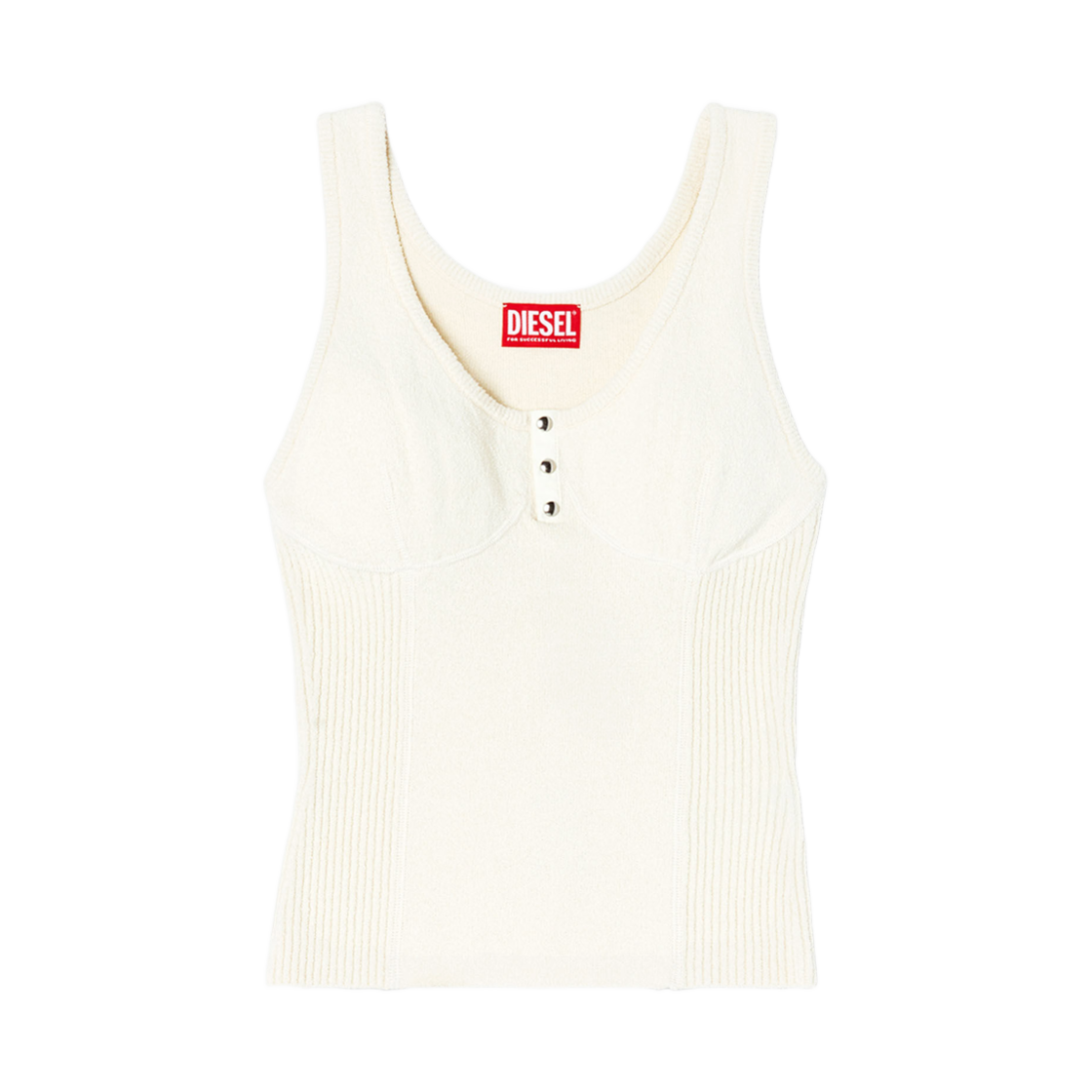 (W) 디젤 M-리앤느 니트 탱크탑 뷔스티에-이펙트 화이트((W) Diesel M-Lianne Knitted Tank Top with Bustier-Effect White)