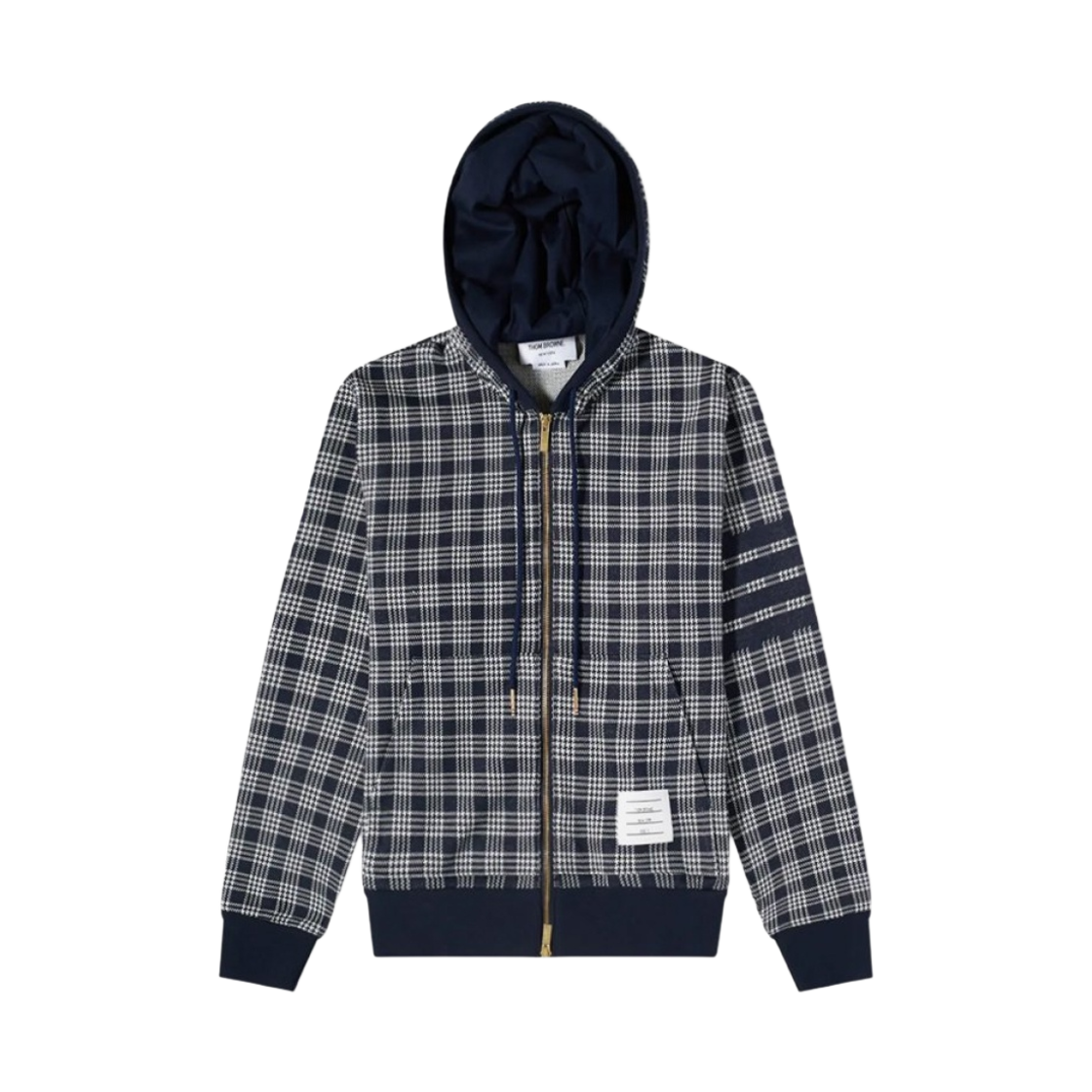 MJT307A-07993-415 Thom Browne Micro Check Jacquard 4-Bar Zip Hoodie Navy