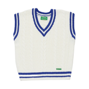 Green Butter Women Oversized Cable Stripe Vest Ivory