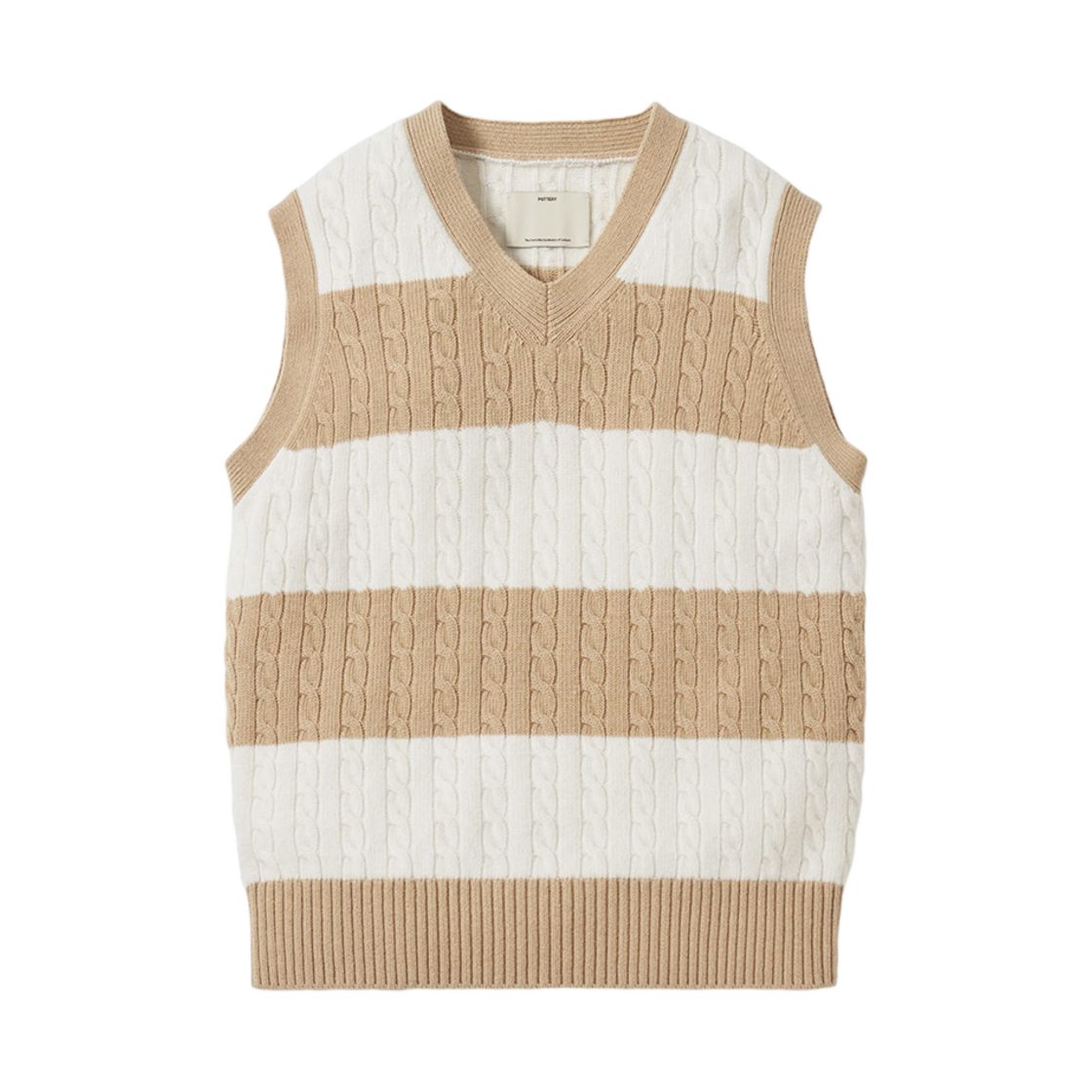 PCC4MKN310BI Pottery V-Neck Cable Vest Beige Ivory