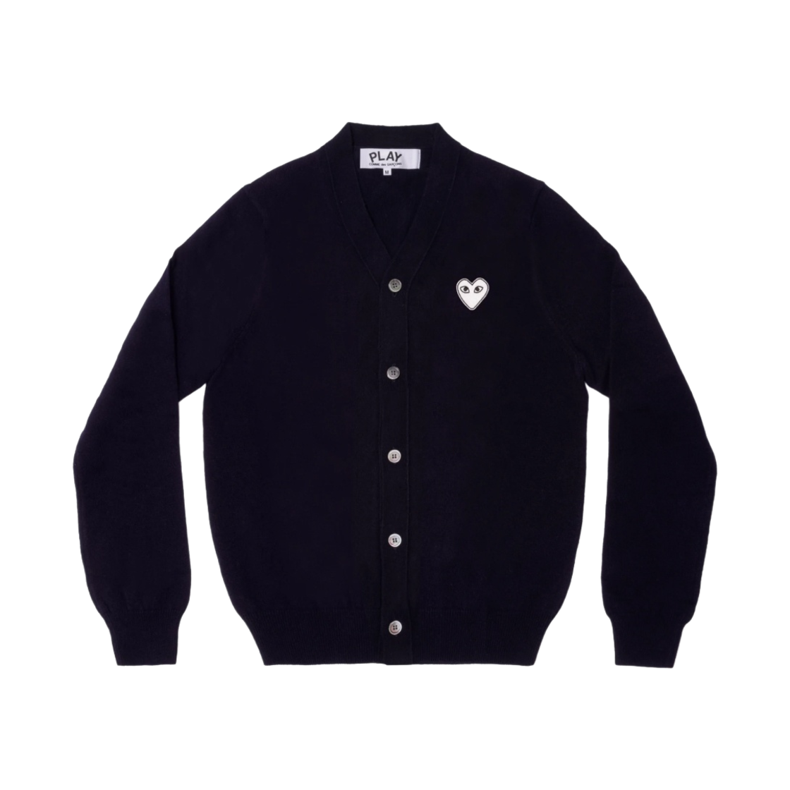 AZ-N062-051-2 Play Comme des Garcons White Heart Knit Cardigan Navy