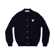 Play Comme des Garcons White Heart Knit Cardigan Navy