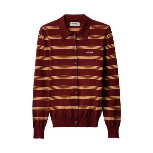 Miu Miu Striped Cashmere and Silk Cardigan Amaranth Red Maze Yellow