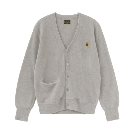 - Heritage Floss Crest Merino Wool Cardigan Medium Grey