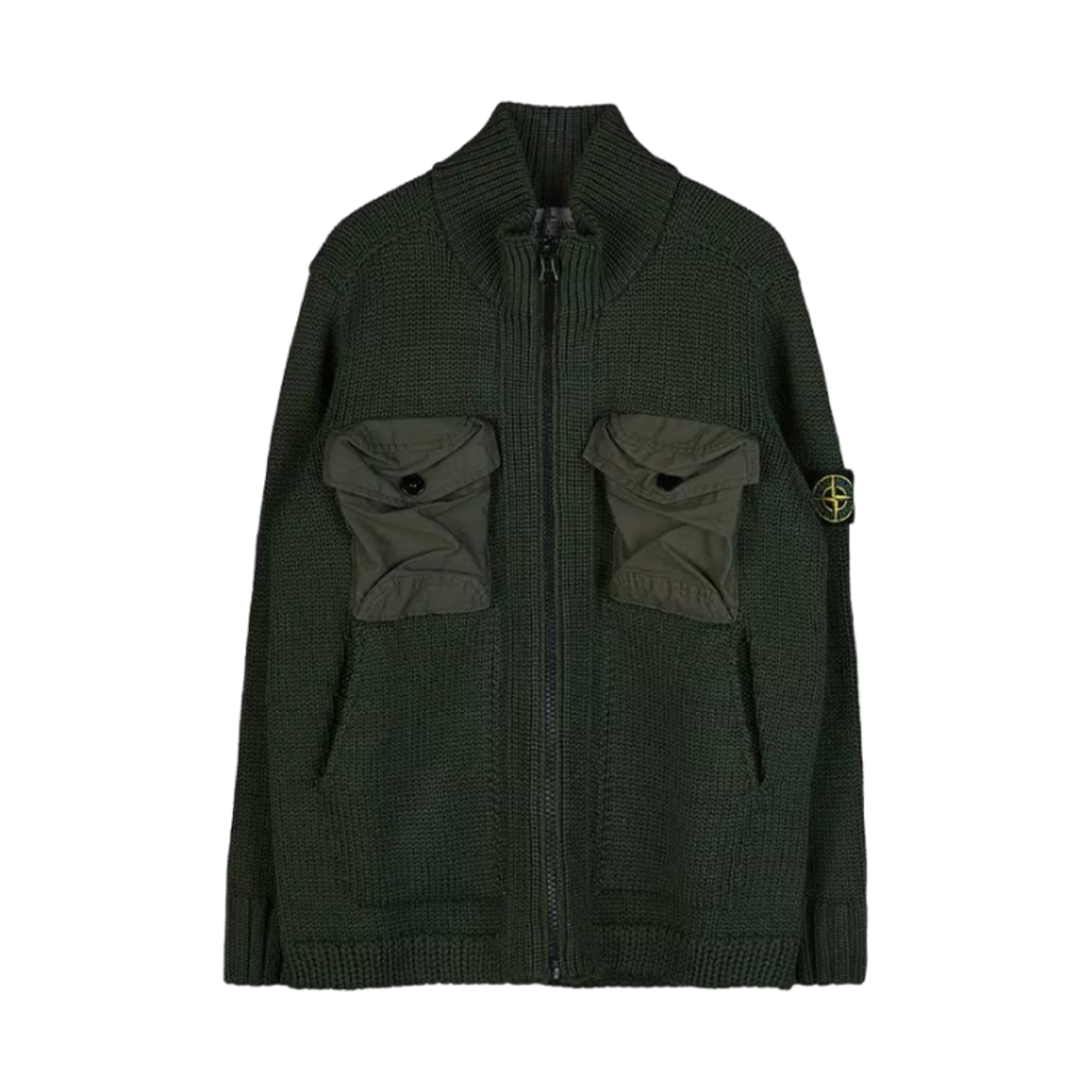 7716513A4-V0058 (Kids) Stone Island 513A4 Wappen Patch Wool Knit Cardigan Olive Green - 22FW
