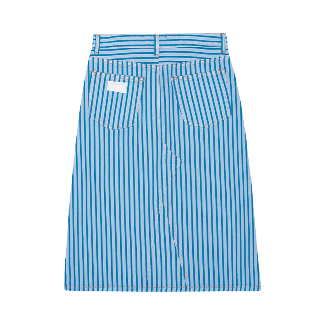 (W) 가니 리컷 스트라이프 데님 미디 스커트 실버 레이크 블루((W) Ganni Re-Cut Striped Denim Midi Skirt Silver Lake Blue) - 2