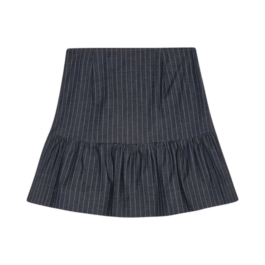 (W) 가니 스트레치 스트라이프 플라운스 미니 스커트 그레이 핀스트라이프((W) Ganni Stretch Striped Flounce Mini Skirt Gray Pinstripe) - 2