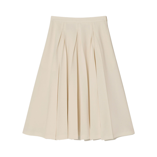P0000EBX Kindersalmon Women Double Pleats Midi Skirt Cream