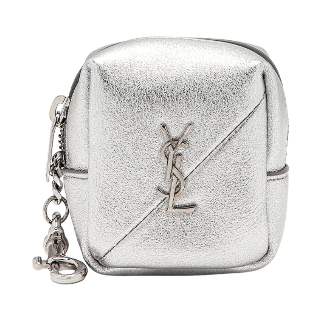 669964-AAAD4-8106 Saint Laurent Jamie Cube Charm Crinkled Leather Silver