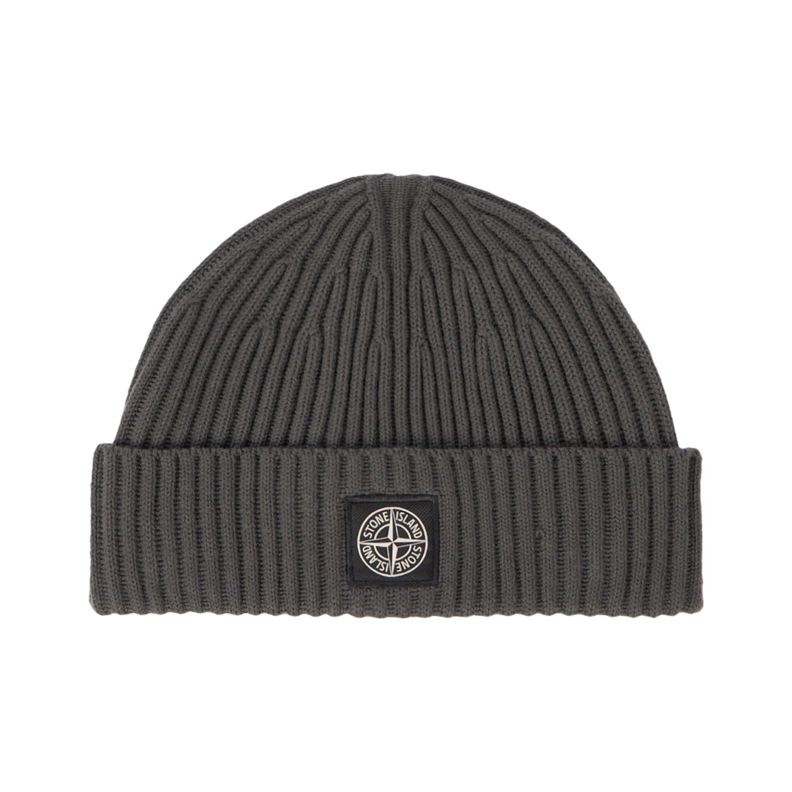 스톤 아일랜드 N100002 풀 립 RWS 울 비니 컴퍼스 로고 패치 리드 그레이 - 25FW(Stone Island N100002 Full Rib RWS Wool Beanie with Compass Logo Patch Lead Grey - 25FW)