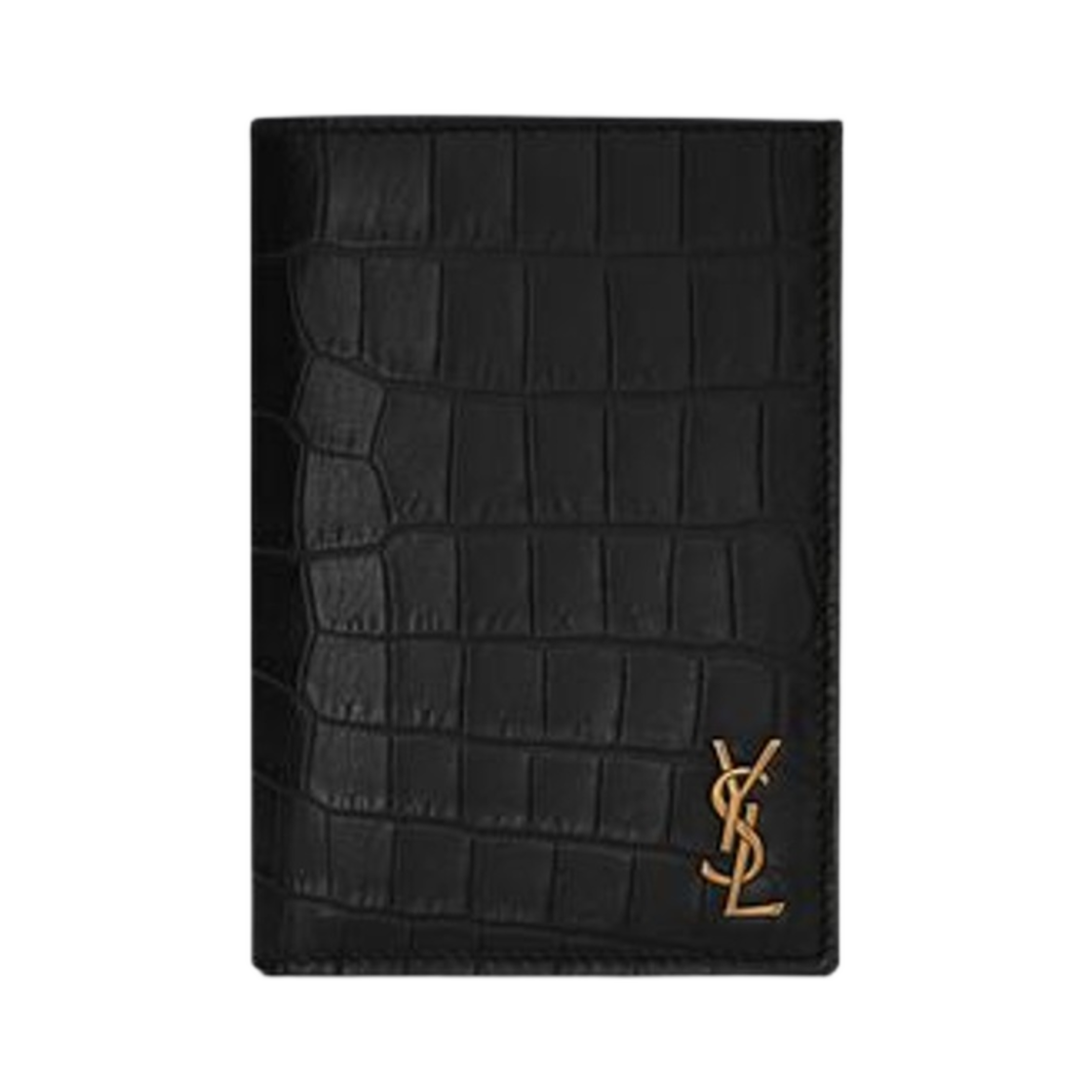 생로랑 타이니 카산드라 크레딧 카드 월렛 크로커다일 엠보스 매트 레더 블랙(Saint Laurent Tiny Cassandre Credit Card Wallet in Crocodile-Embossed Matte Leather Black) - 1