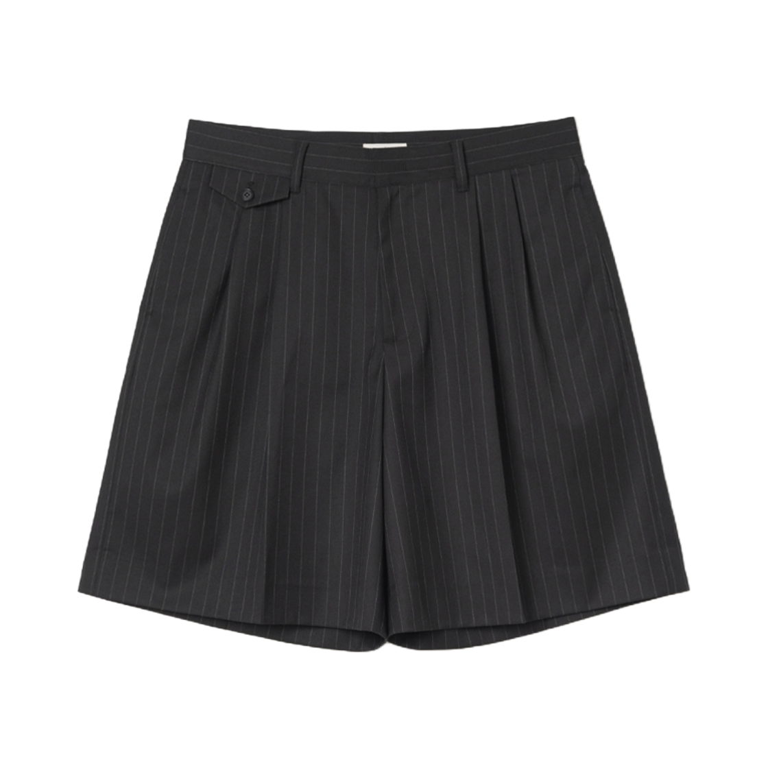 노클 애셔 스트라이프 하프 슬랙스 블랙(Nocle Asher Stripe Half Slacks Black)