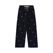 Neib Rose Embroidery Cotton Banding Pants Navy