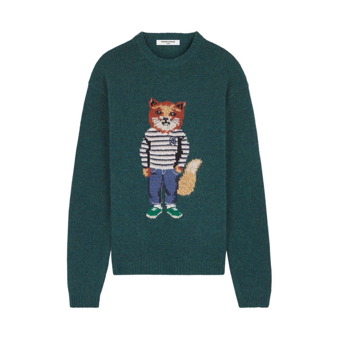 NM00809KH0002-P379 Maison Kitsune Dressed Fox Intarsia Jumper Pine