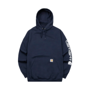 Carhartt Loose Fit Midweight Regular Logo Sleeve Graphic Hoodie New Navy