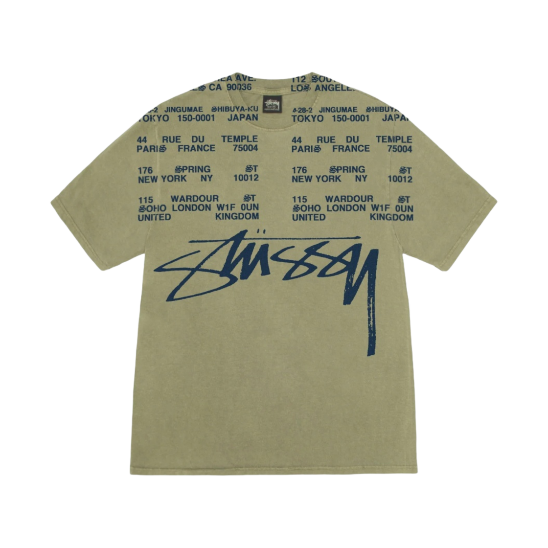 스투시 로케이션 피그먼트 다이드 티셔츠 올리브