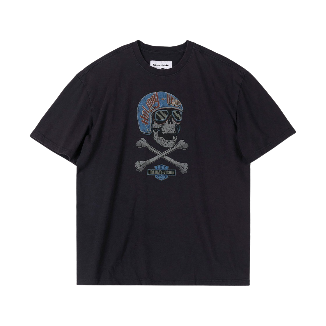 타이핑 미스테이크 홀리데이 비전 패러디 그래픽 티셔츠 V.2 다크 네이비(Typing Mistake Holiday-Vision Parody Graphic T-Shirt V.2 Dark Navy)