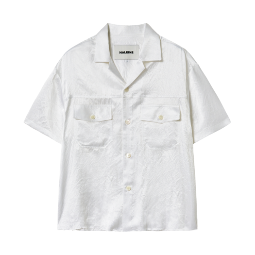 WT204 Haleine Open Collar Crinkled Satin Shirt White