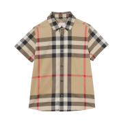 (Kids) Burberry Short Sleeve Check Stretch Cotton Shirt Archive Beige