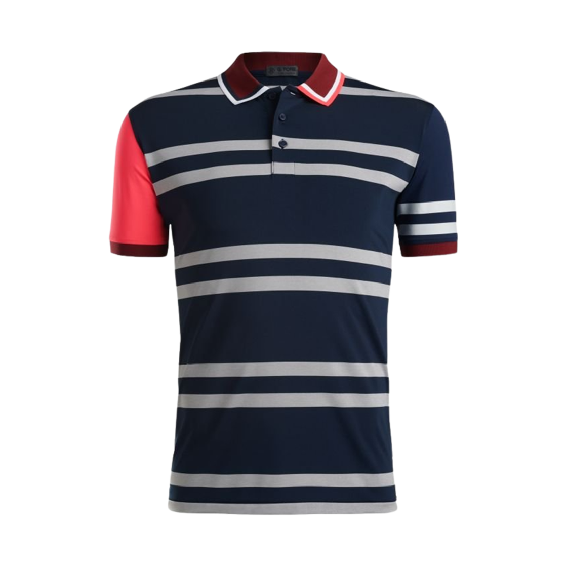 지포어 베리게이티드 스트라이프 테크 저지 립 칼라 슬림핏 폴로 트와일라잇(G/Fore Variegated Stripe Tech Jersey Rib Collar Slim Fit Polo Twilight)