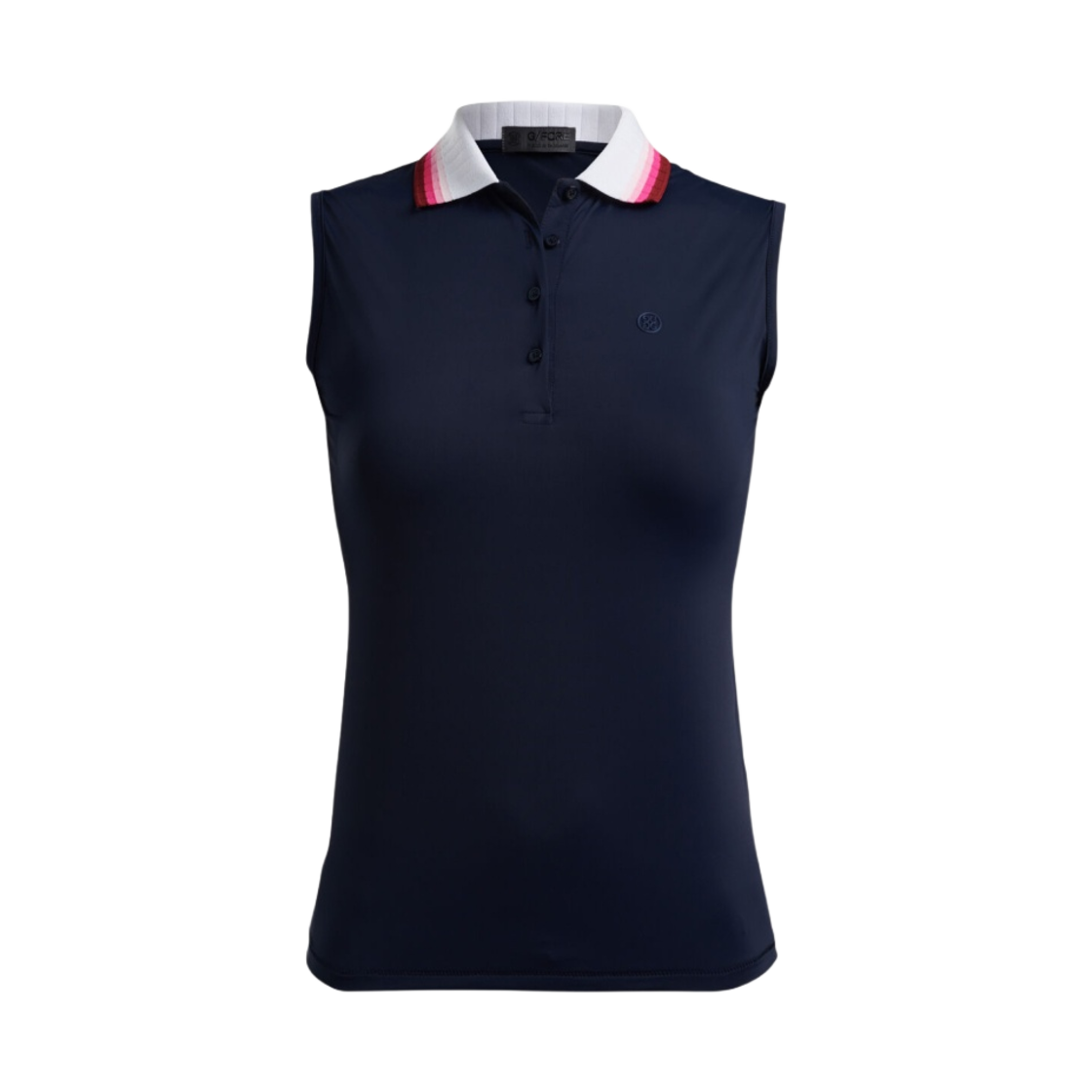 (W) 지포어 립 플리츠 칼라 실키 테크 나일론 슬리브리스 폴로 트와일라잇((W) G/Fore Rib Pleated Collar Silky Tech Nylon Sleeveless Polo Twilight) - 1