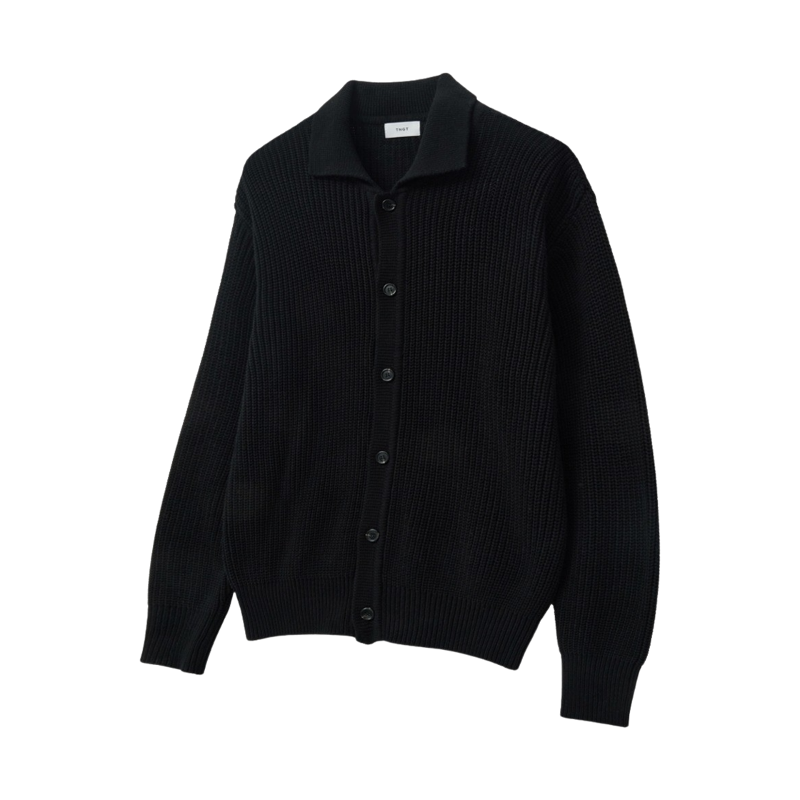 티엔지티 세미오버핏 카라 가디건 블랙