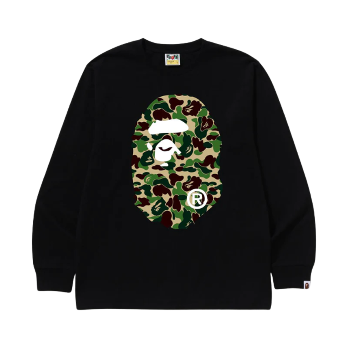 - BAPE ABC Camo Big Ape Head L/S T-Shirt Black Green