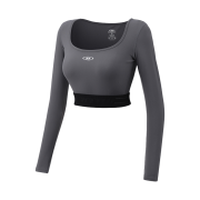 BORN TO WIN W Reflective Out Band Crop Long Sleeve Charcoal