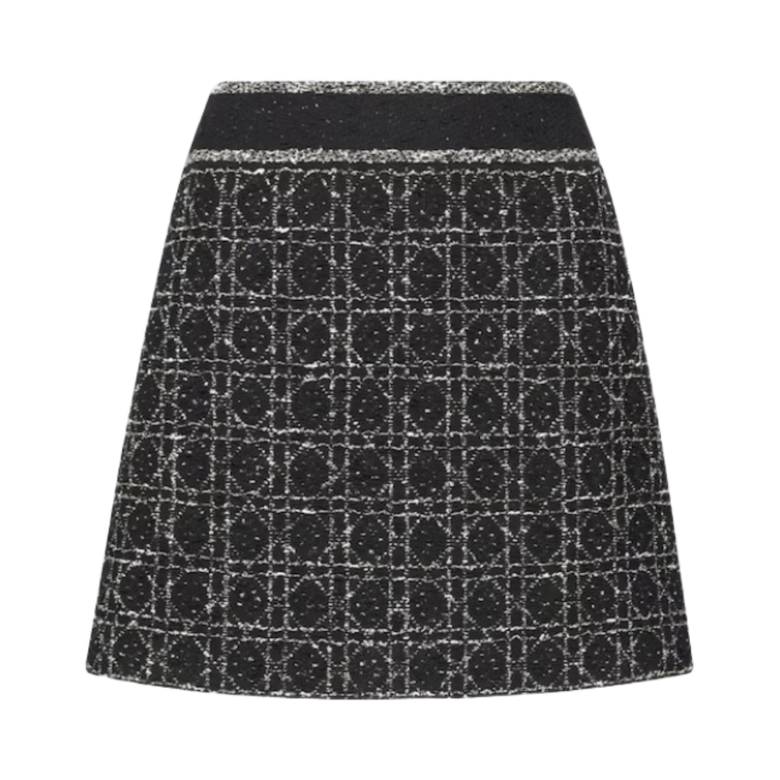 (W) 디올 매크로까나쥬 테크니컬 코튼 니트 플레어 미니스커트 블랙 화이트((W) Dior Macrocannage Technical Cotton Knit Flared Mini Skirt Black White)